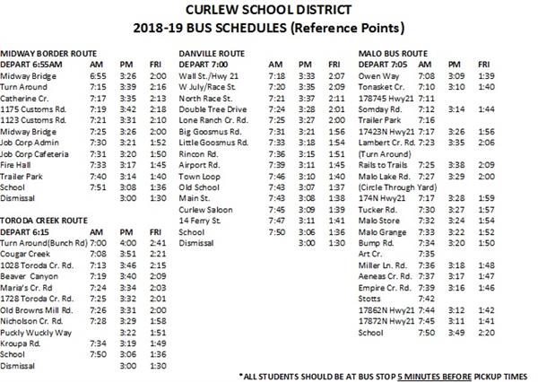 Curlew School Bus Route 